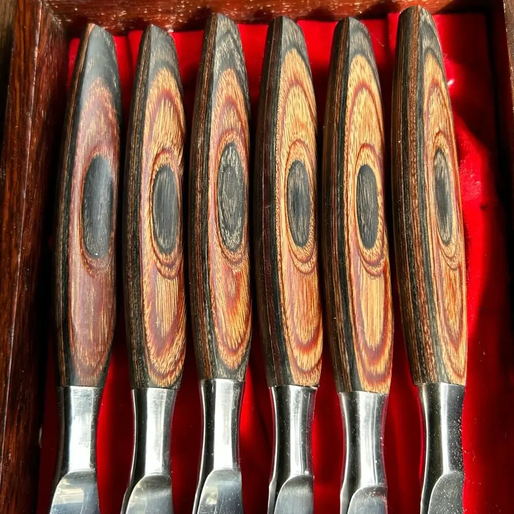 JC Penney Wood Handles Stainless Steel 6 Pc Knife Set Japan
